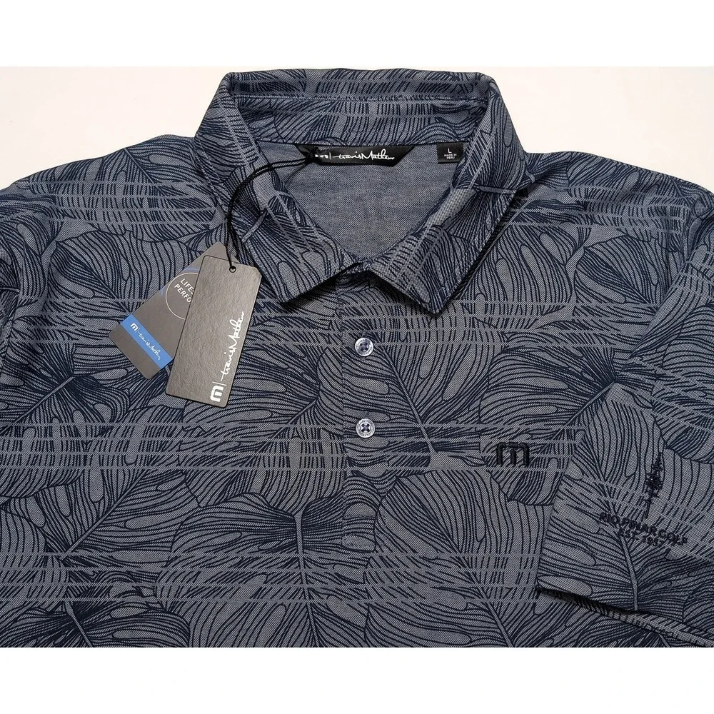 TRAVIS MATHEW Short Sleeve Polo Shirt Rio Pinar Golf Blue Floral Large L ~ New - Picture 1 of 11